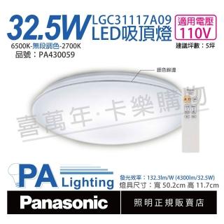 【Panasonic 國際牌】LGC31117A09 LED 32.5W 110V 銀色線框 調光 調色 遙控 吸頂燈 _ PA430059