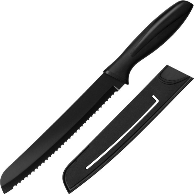 【Premier】附套不沾鋸齒麵包刀 黑20cm(吐司刀 土司刀 麵包刀 鋸齒刀)