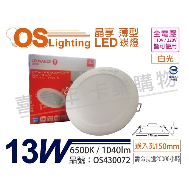 【Osram 歐司朗】2入組 LEDVANCE 晶享 13W 6500K 白光 全電壓 15cm薄型崁燈 _ OS430072