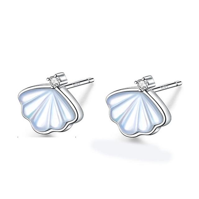 【ANGEL】迷人出眾貝殼鋯石貼耳耳環(白色)