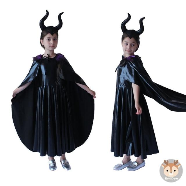 【Kori Deer 可莉鹿】黑魔女女童萬聖節服裝3件組洋裝+披風+髮箍(變裝派對角色扮演造型攝影)