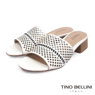 【TINO BELLINI 貝里尼】巴西進口氣質沖孔中低跟拖鞋FRV0001(白)