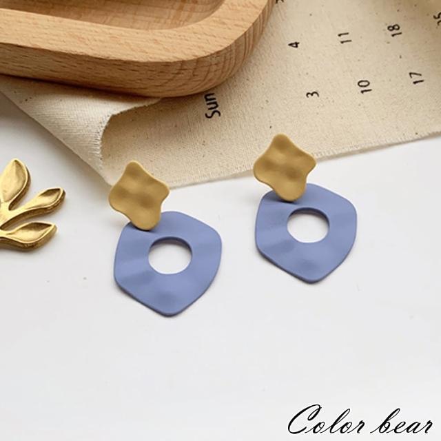 【卡樂熊】S925銀針金屬感巴洛克撞色造型耳環(藍色)