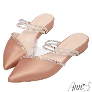 【Ann’S】約會勝利低跟板-細膩彩鑽透明V口兩穿尖頭跟鞋2cm(粉棕)