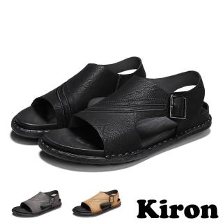 【Kiron】羅馬涼鞋 平底涼鞋/個性立體流線皮帶釦飾造型平底涼鞋-男鞋(3色任選)