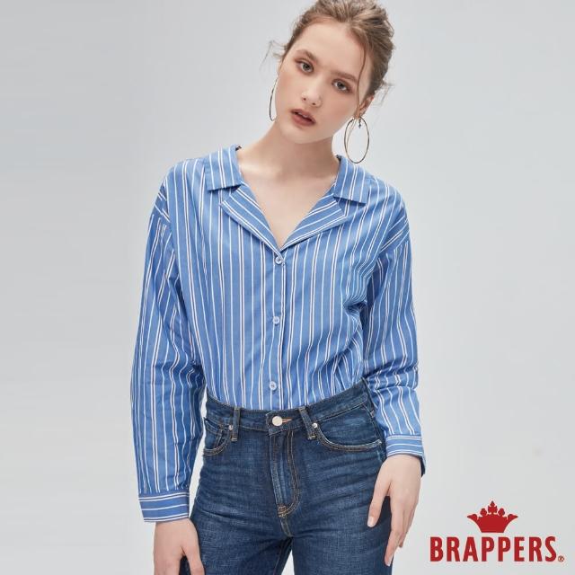 【BRAPPERS】女款 典雅西裝領條紋襯衫(藍底白條)