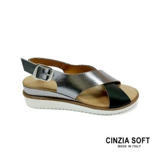 【GRUNLAND】義大利CINZIA SOFT簡約平厚底精品舒適涼鞋 黑珍珠(設計師鞋款MADE IN ITALY)