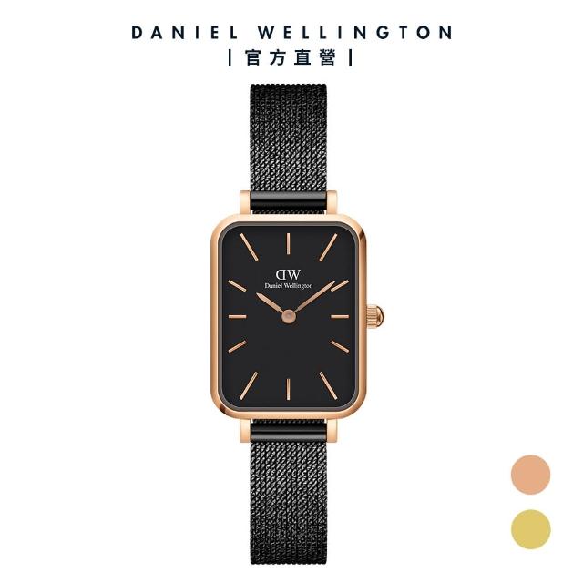 【Daniel Wellington】DW 手錶  Quadro Ashfield 20x26mm麥穗式金屬編織小方錶 經典黑(兩色 DW00100433)