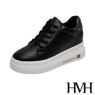 【HMH】時尚經典百搭金蔥拼接造型厚底內增高休閒鞋(黑)