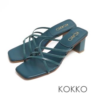 【KOKKO 集團】時髦方頭珍珠光細帶小羊皮粗跟涼拖鞋(綠色)