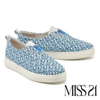 【MISS 21】個性風格圖騰造型印花布厚底休閒鞋(藍)