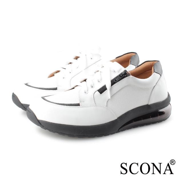 【SCONA 蘇格南】全真皮 舒適減壓氣墊休閒鞋(白色 1281-2)
