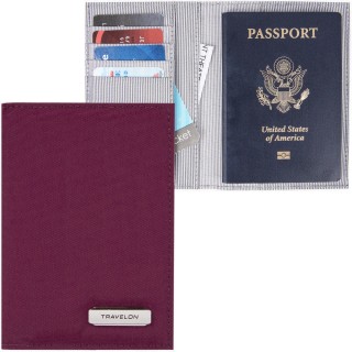 【Travelon】兩折式護照夾 桃紅(RFID防盜 護照保護套 護照包 多功能收納包)