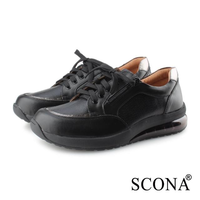 【SCONA 蘇格南】全真皮 舒適減壓氣墊休閒鞋(黑色 1281-1)