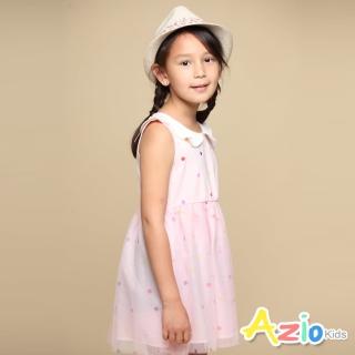 【Azio Kids 美國派】女童 洋裝 白色圓領滿版彩色點點無袖網紗洋裝(粉)