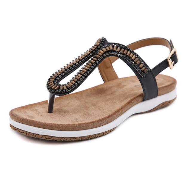 【Taroko】時髦盛夏水鑽串珠夾趾厚底涼鞋(3色可選)