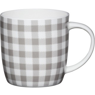 【KitchenCraft】骨瓷馬克杯 格紋灰425ml(水杯 茶杯 咖啡杯)