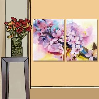 【24mama 掛畫】二聯式 油畫布 柔和 粉色 植物花卉 春天 美麗 無框畫-30x40cm(日本櫻花02)