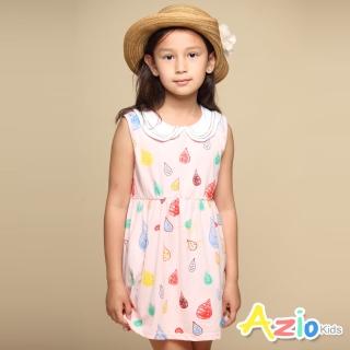 【Azio Kids 美國派】女童 洋裝 圓領彩色車線滿版彩色水滴塗鴉無袖洋裝(粉)