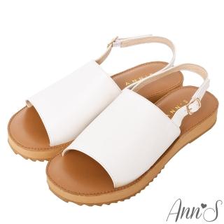 【Ann’S】簡單模樣-柔軟綿羊皮一字寬帶平底涼鞋-版型偏小(米白)