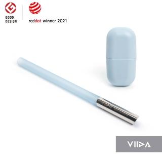 【VIIDA】UiU 環保便攜粗吸管+杯套-迷霧藍(首創異材質結合醫療級鉑金矽膠+316不鏽鋼)
