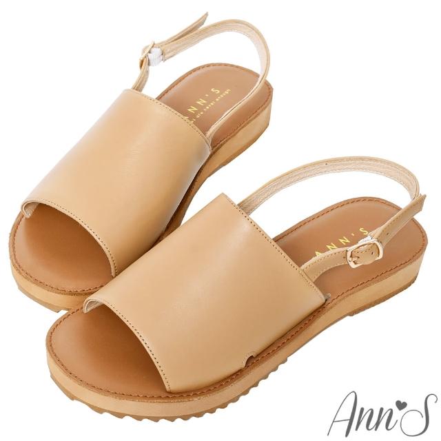 【Ann’S】簡單模樣-柔軟綿羊皮一字寬帶平底涼鞋-版型偏小(棕)