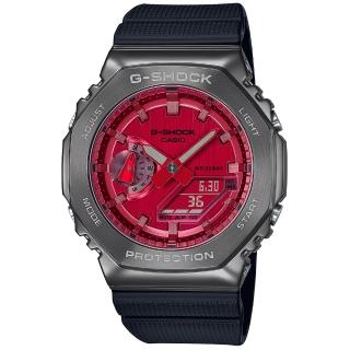 【CASIO 卡西歐】G-SHOCK 金屬時尚八角髮絲紋雙顯錶 畢業 禮物(GM-2100B-4A)