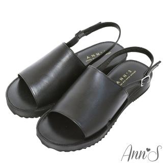 【Ann’S】簡單模樣-柔軟綿羊皮一字寬帶平底涼鞋-版型偏小(黑)