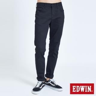 【EDWIN】男裝 EDGE皮邊雙袋窄管牛仔褲(黑色)