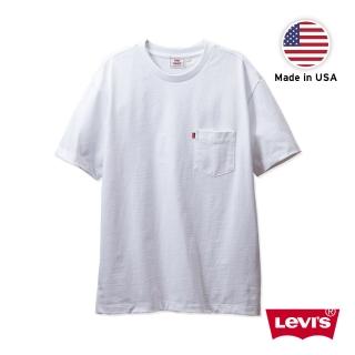 【LEVIS 官方旗艦】MIU美國製 男 單口袋短袖重磅T恤/BOXY寬鬆方正版型/250GSM厚棉 白 熱賣單品 19858-0002