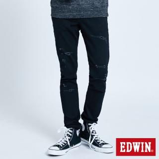 【EDWIN】男裝 503 修身微破小直筒褲(黑色)