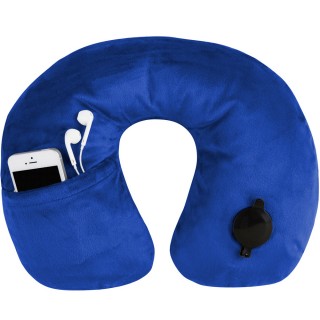【Travelon】絨布音樂護頸充氣枕 藍(午睡枕 飛機枕 旅行枕 護頸枕 U行枕)