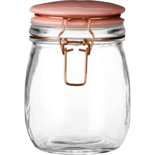 【Premier】扣式玻璃密封罐 粉紅750ml(保鮮罐 咖啡罐 收納罐 零食罐 儲物罐)