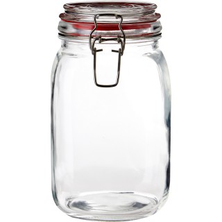 【Premier】扣式玻璃密封罐 紅1.5L(保鮮罐 咖啡罐 收納罐 零食罐 儲物罐)