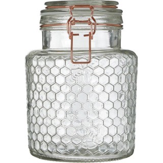 【Premier】蜂巢扣式玻璃密封罐 玫瑰金1.3L(保鮮罐 咖啡罐 收納罐 零食罐 儲物罐)