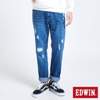 【EDWIN】男裝 503補釘加工直筒牛仔褲(中古藍)