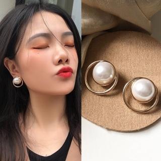 【Emi 艾迷】時尚進行式圈圈大珍珠925銀針耳環