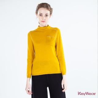 【KeyWear 奇威名品】精緻撞色線條前口袋裝飾長袖毛衣(共2色)