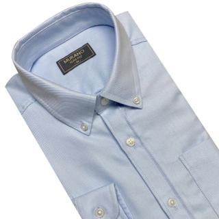 【MURANO】SLIM FIT 長袖襯衫-淺藍斜紋(台灣製、現貨、修身)