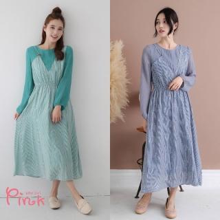 【PINK NEW GIRL】優雅假兩件式長袖洋裝 U3103MD(2色)