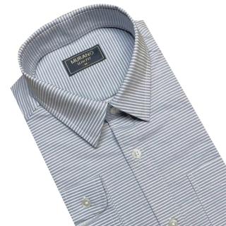 【MURANO】SLIM FIT 長袖襯衫-淺灰橫條(台灣製、現貨、身、橫條)