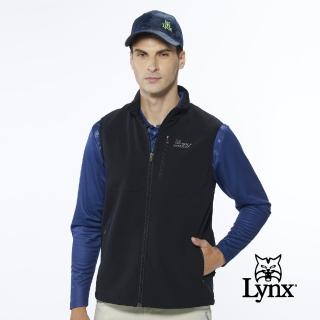 【Lynx Golf】男款防潑水功能拉鍊胸袋款夾標設計無袖背心(黑色)