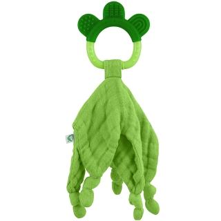 【green sprouts 小綠芽】固齒器與100%有機棉細紗布安撫巾 二合一_草綠(GS221040-2)