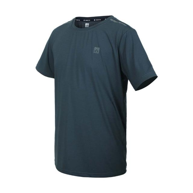 【FIRESTAR】男彈性機能圓領短袖T恤-運動 慢跑 路跑 上衣 涼感 反光 灰綠銀(D1732-16)