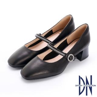 【DN】跟鞋_簡約繫帶水鑽妝點柔軟羊皮跟鞋(黑)