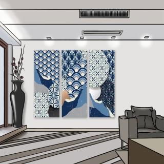 【24mama 掛畫】三聯式 油畫布 裝飾 現代設計幾何 元素 東方 華麗 風格 質地 無框畫-30x80cm(日本時尚藝術)