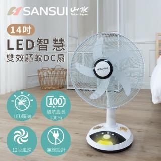 【SANSUI 山水】14吋LED智慧雙效驅蚊DC扇 充電式電風扇(SDF-14M01)
