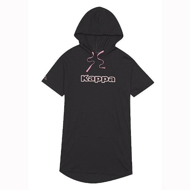 【KAPPA】女款運動針織連帽短袖衫(黑 台灣製 31181LW005)
