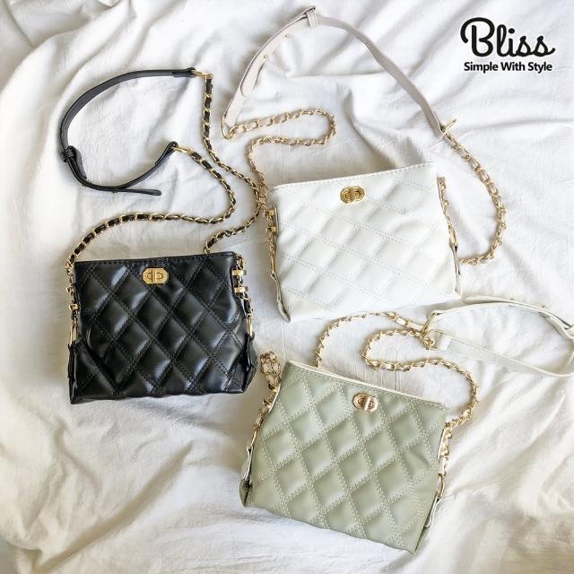 【Bliss BKK】菱格紋鍊條小方包 手機包 肩背包 隨身包 鍊條包(共3色 附贈防塵袋)