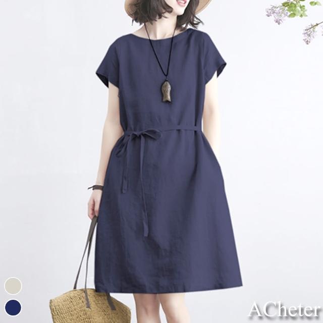 【ACheter】韓國大碼氣質純色簡約儷人寬鬆洋裝#109356現貨+預購(2色)